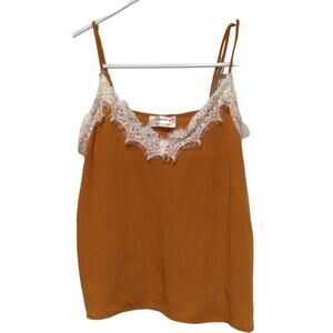 The Drop Women's Orange V-Neck Lace Trim Cami Top Spaghetti Straps Size XS